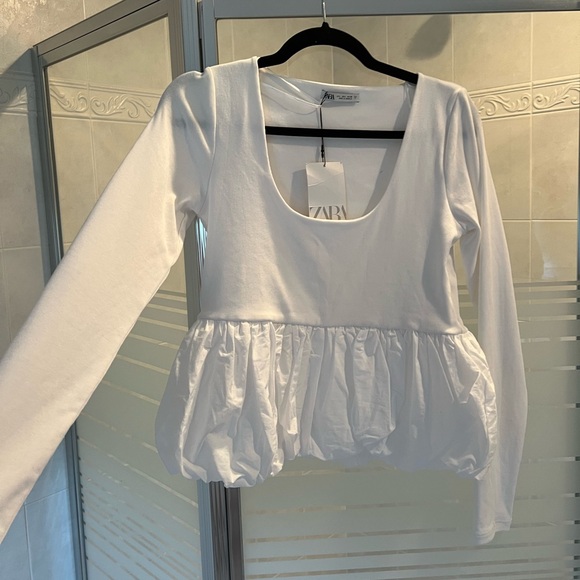 Zara Combined Peplum T-Shirt White, Large, NWT - Picture 5 of 11